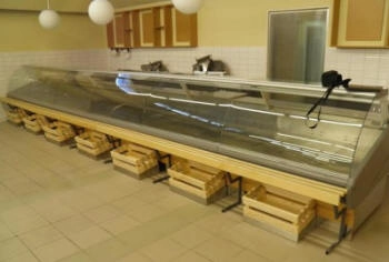 rectangular refrigerated counter with angled glass
